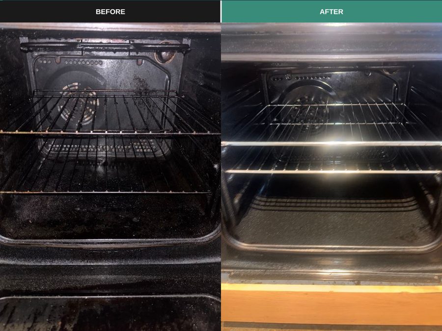 Double oven interior before and after clean