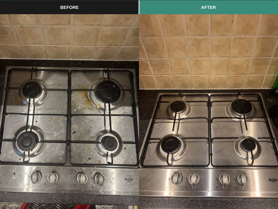 Hob close-up before and after clean